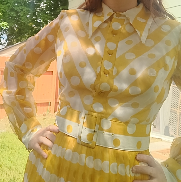 Coco California Vintage 70s Yellow Polka Dot Maxi Dress - Picture 2 of 7